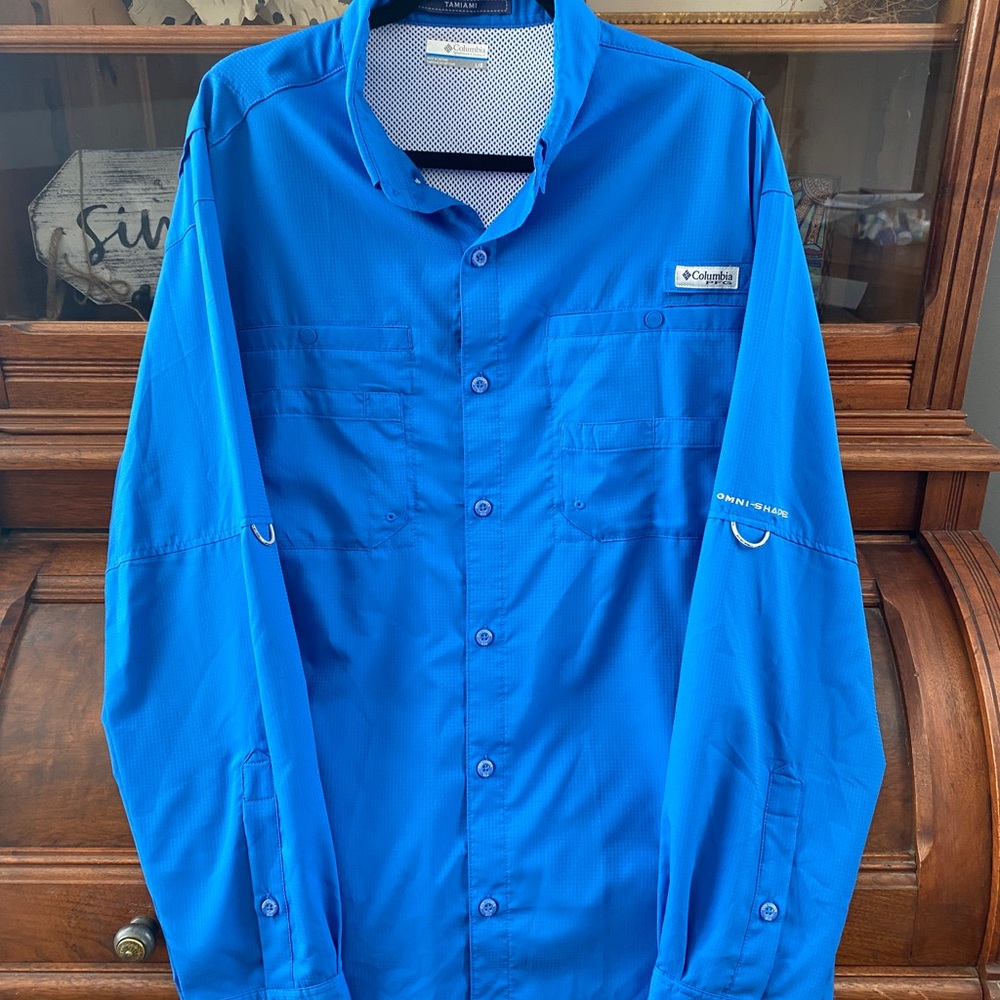 Columbia PFG Omni Shade Tamiami II men long sleeves shirt blue size L